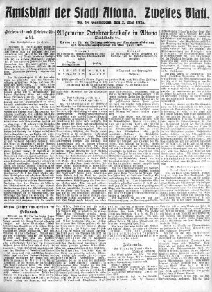 Nummer 18. Zweites Blatt. : Sonnabend, den 2. Mai 1925
