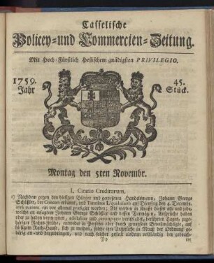45. Stueck, Montag den 5ten Novembr. 1759