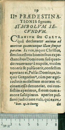 II.m Prædestinationis signum; Symbolvm Secvndvm.
