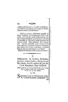 Dissertationis de Cyclope Euripidio, personis, ornatu scenio, actione et consilio fabulae : Pars III