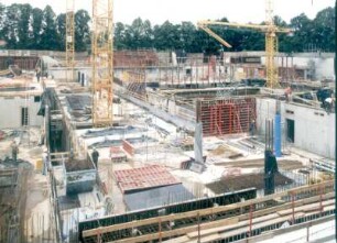 Baustelle Sächsische Landesbibliothek - Staats- und Universitätsbibliothek Dresden, Zentralbibliothek. Rohbau, Bereich Nordriegel : Dresden-Räcknitz, Zellescher Weg 18. Baustelle Sächsische Landesbibliothek - Staats- und Universitätsbibliothek Dresden, Zentralbibliothek. Rohbau, Bereich Nordriegel