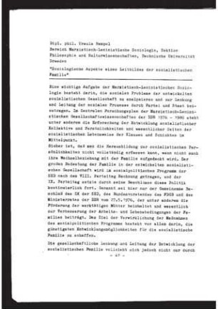 Soziologische Aspekte eines Leitbildes der sozialistischen Familie