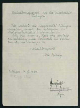 Aufnahmegesuch 7.11.1934