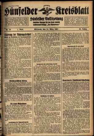 Erste Ausgabe vom Mittwoch, den 24. März 1937.