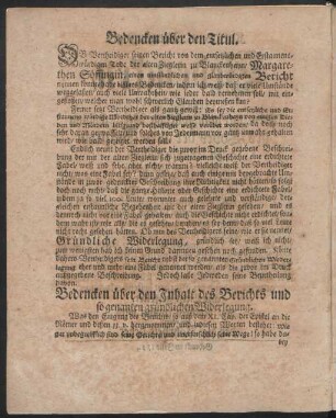 Bedencken über den Inhalt des Berichts und so genanten gründlichen Widerlegung