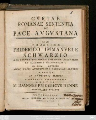 Cvriae Romanae Sententia De Pace Avgvstana
