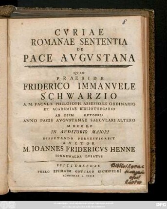 Cvriae Romanae Sententia De Pace Avgvstana