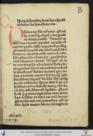 Incipit speculum beati bernhardi abbatis. de honestate vite.
