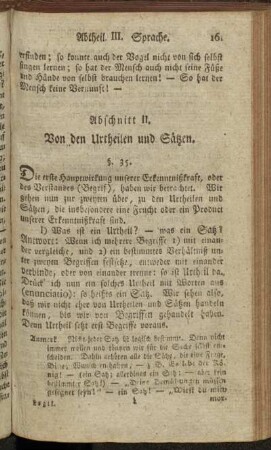Abschnitt II. Von den Urtheilen und Sätzen.