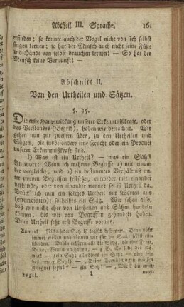Abschnitt II. Von den Urtheilen und Sätzen.