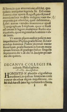 Decanus Collegii Facultatis Philosophicae.