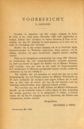 Voorbericht. 5e jaargang