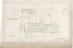 Gsaenger, Gustav; Braunschweig - Lehndorf (Niedersachsen); Ev. Kirche mit Pfarrhaus und Gemeindesaal - Entwurf, Korrekturplan (Grundriss EG)