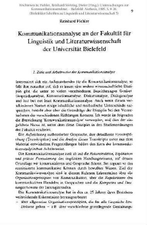 Kommunikationsanalyse an der Fakultät für Linguistik und Literaturwissenschaft der Universität Bielefeld