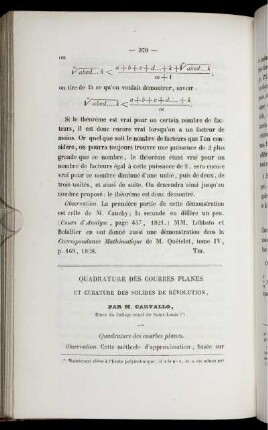 Quadrature des courbes planes et cubature des solides de révolution.