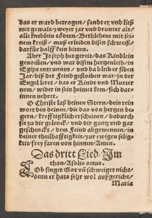 Das dritt Lied/ Jm || thon/ A solis ortus. ||