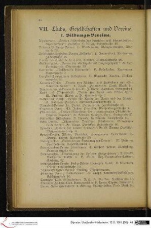 VII. Clubs, Gesellschaften und Vereine.