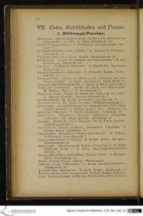 VII. Clubs, Gesellschaften und Vereine.