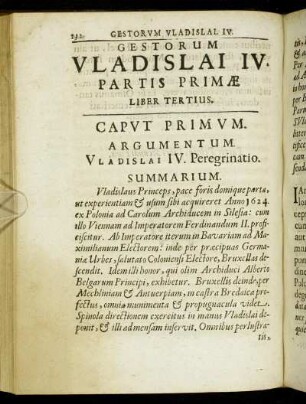 Caput Primum. Argumentum. Vladislai IV. Peregrinatio.