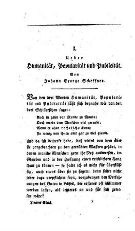 Ueber Humanität, Popularität und Publicität