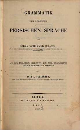 Grammatik der lebenden persischen Sprache