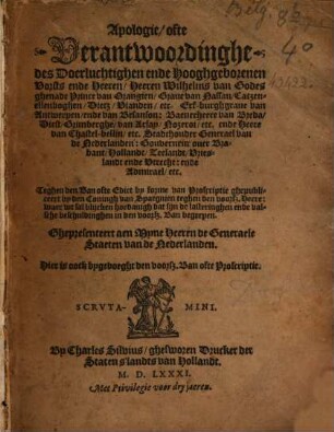 Apologie ... Wilhelms ... Prince van Orangien