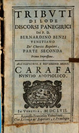 Tributi di lode : discorsi panegyrici, 2