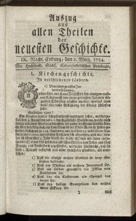 IX. Nachl. Coburg, den 2. Merz. 1754.