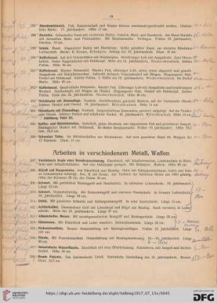 Arbeiten in verschiedenem Metall, Waffen (Nr. 307-322)