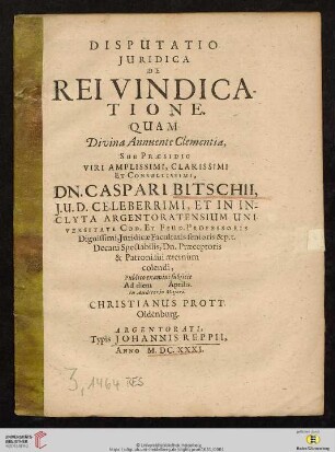 Disputatio Juridica De Rei Vindicatione