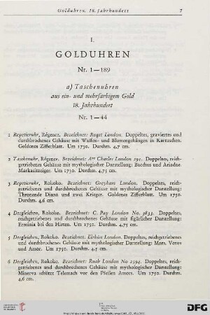 I. Golduhren (Nr. 1-189)