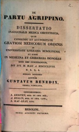 De partu Agrippino : Diss. inaug. med. obstet.