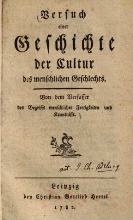 Versuch einer Geschichte der Cultur des menschlichen Geschlechts