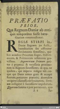 Praefatio Prior, Qua Regnum Daniae ab antiquis temporibus fuisse haereditarium commonstratur