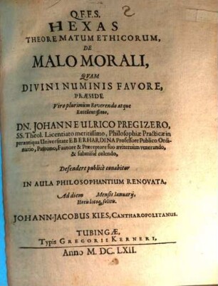 Hexas theorematum ethicorum de malo morali
