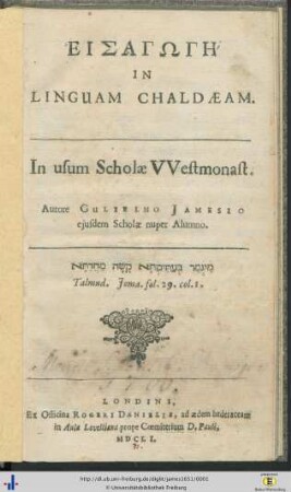 Eisagōgē In Linguam Chaldaeam : In usum Scholae VVestmonast.