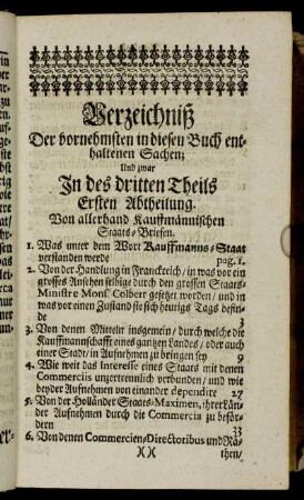 Verzeichniß Der vornehmsten in diesen Buch enthaltenen Sachen