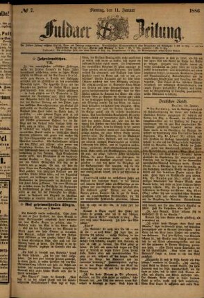 Ausgabe vom Montag, den 11. Januar 1886.