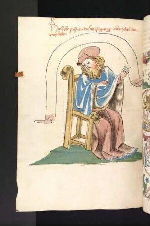 Sitzender Johel mit Spruchband
