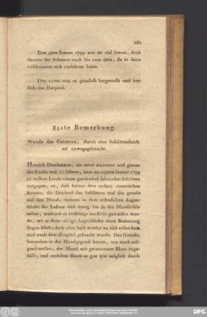 84ste Bemerkung. Wunde des Gaumens, durch einen Schlittendeichsel zuwegegebracht.