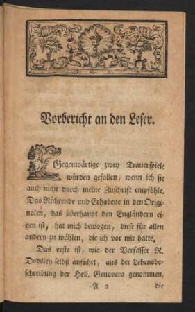 Vorbericht an den Leser.