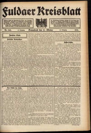 Zweite Ausgabe vom Samstag, den 21. Oktober 1911.