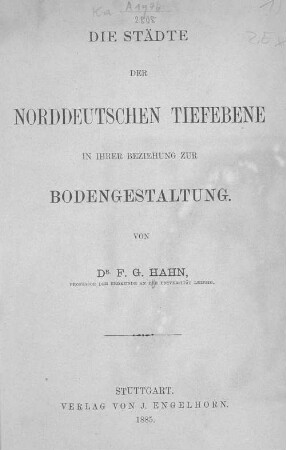 Die Städte der norddeutschen Tiefebene in ihrer Beziehung zur Bodengestaltung