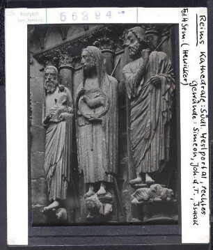Reims, Kathedrale: Westfassade, südl. Westportal, rechtes Gewände: Simeon, Johannes d. Täufer, Isaak