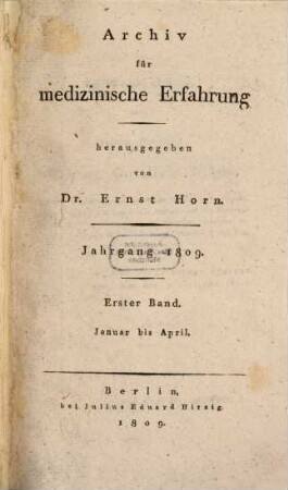 Archiv für praktische Medizin und Klinik. [15]. 1809