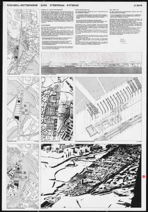 Bahnhofsbereich Potsdam Schinkelwettbewerb 1993: Strukturpläne, Systemschnitt, Modellfotos, Axonometrie, Erläuterungen