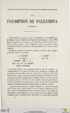 N.S. 6.1862: Une inscription de Palestrina : (Praeneste)