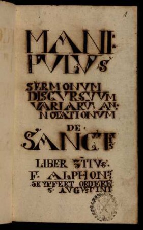 1r-1v, Titelblatt Manipulus Sermonum...