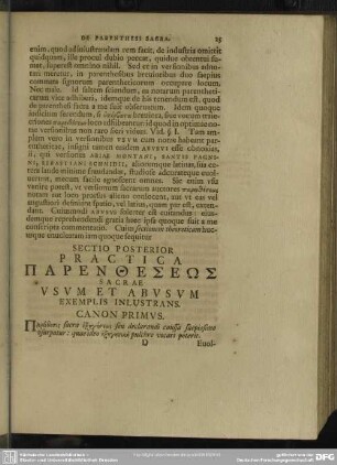 Sectio Posterior Practica Parenteseōs Sacrae Usum Et Abusum Exemplis Inlustrans