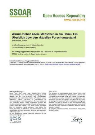 Warum ziehen ältere Menschen in ein Heim? Ein Überblick über den aktuellen Forschungsstand